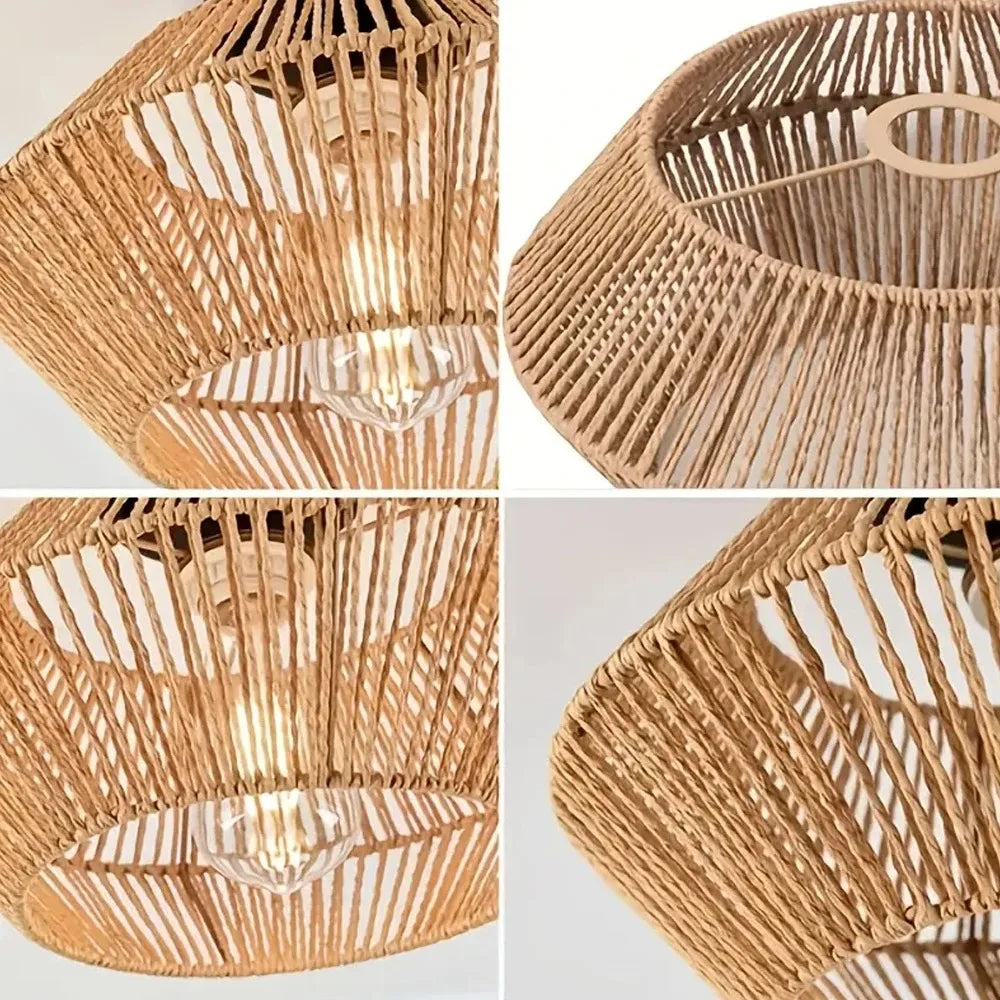 lampe suspendue moderne marron clair tissée main 32cm opale câble noir adjustable 150cm chambre