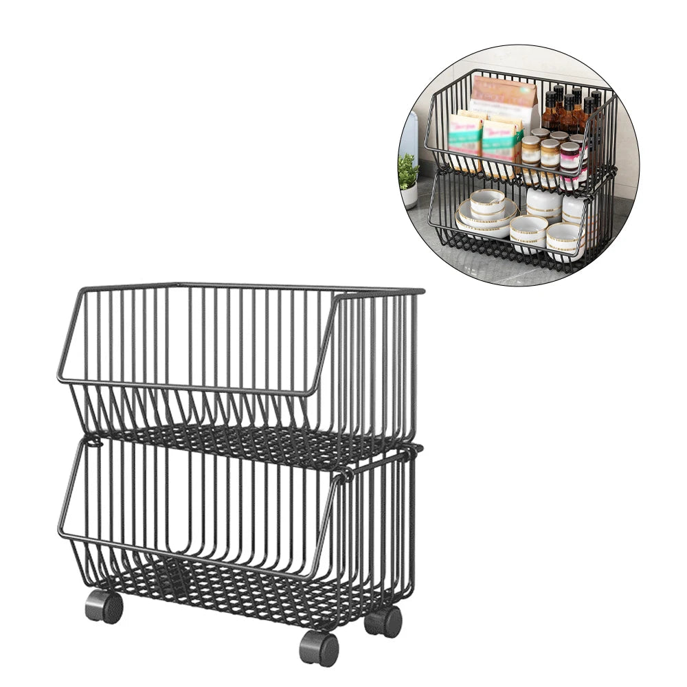 rangements cuisine étagère métallique industrielle roues cardan noir fruits légumes boîte alimentaire