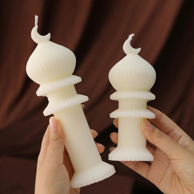 bougies aromathérapie blanches rayures architecturales classiques opaques İslam festival decoration