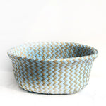 panier rangement tressé bleu beige zigzag ours peluche bois poignées