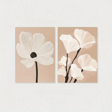 toile d'art minimaliste moderne fleurs stylisées abstrait beige blanc noir sans cadre