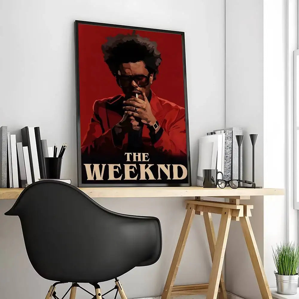 affiche the weeknd moderne pvc noire blanche cadre salon chambre decoration artistique
