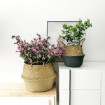 panier pliable tissage paille naturel rustique poignées porte plantes decoration maison