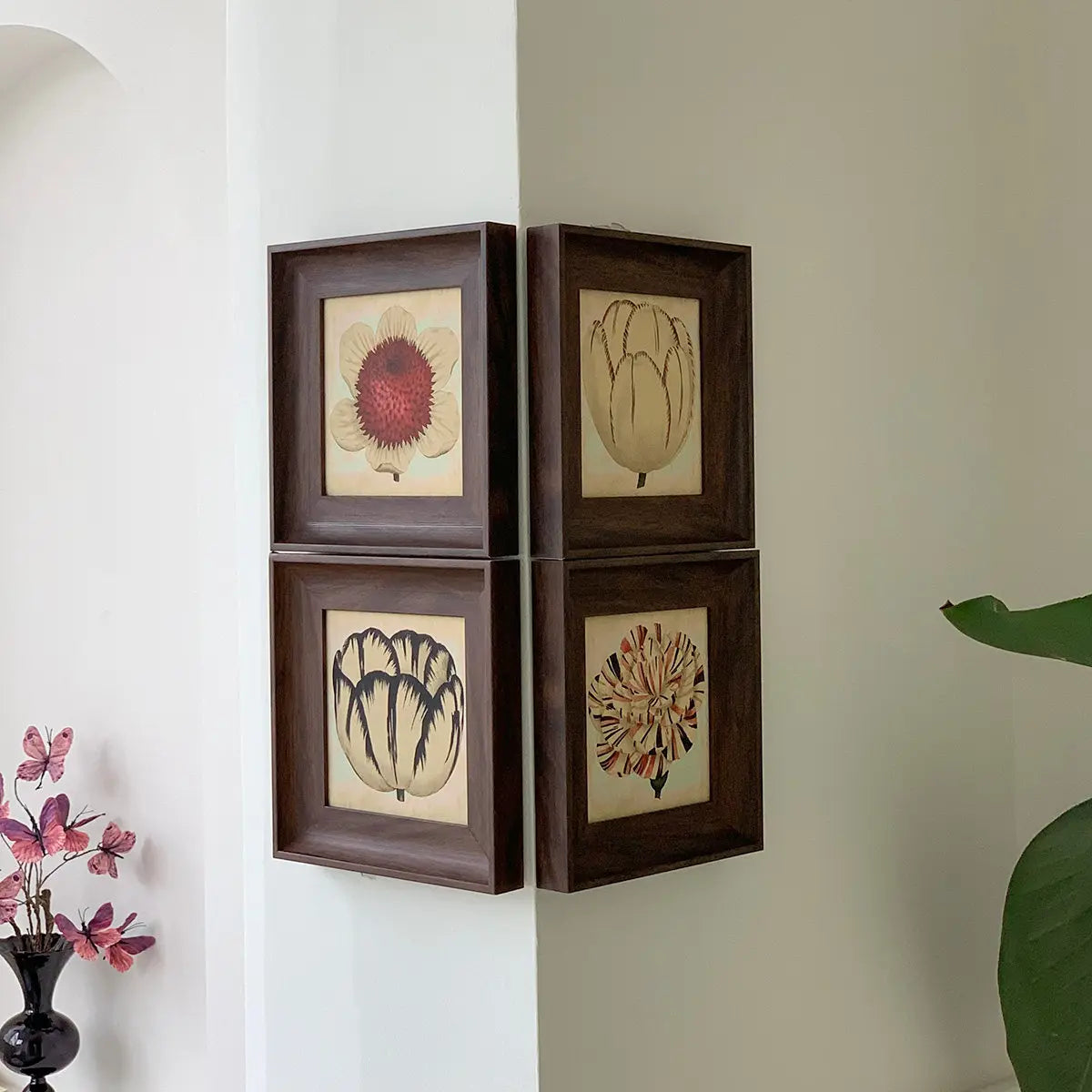 cadre mural bois foncé illustrations fleurs oiseaux classique fixations haute qualité vintage