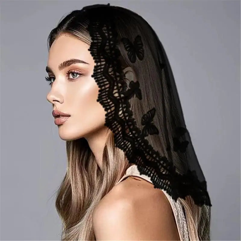 voile mariée dentelle papillons noire blanche romantique classique événement formel cheveux décoration occasionnelle