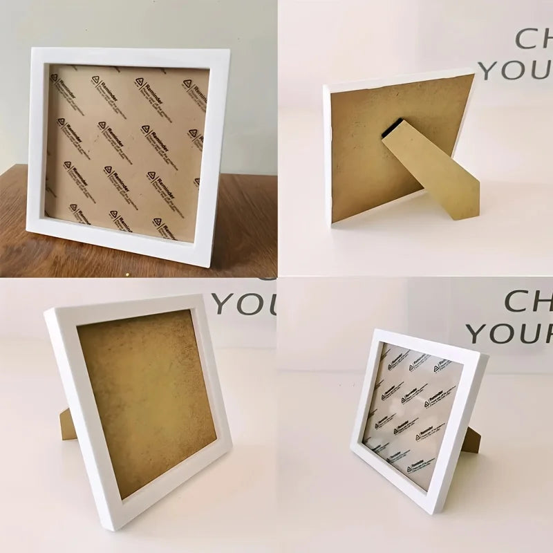 cadre photo carré blanc moderne minimaliste support inclinable triangles arrière photos incluses
