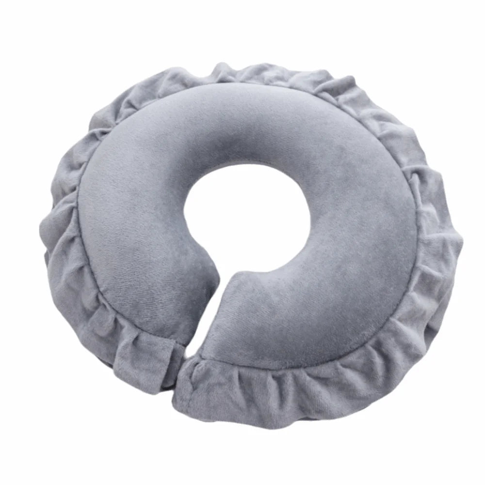 coussin massage velours gris clair confortable support facial relaxation voyage toile coton polyester