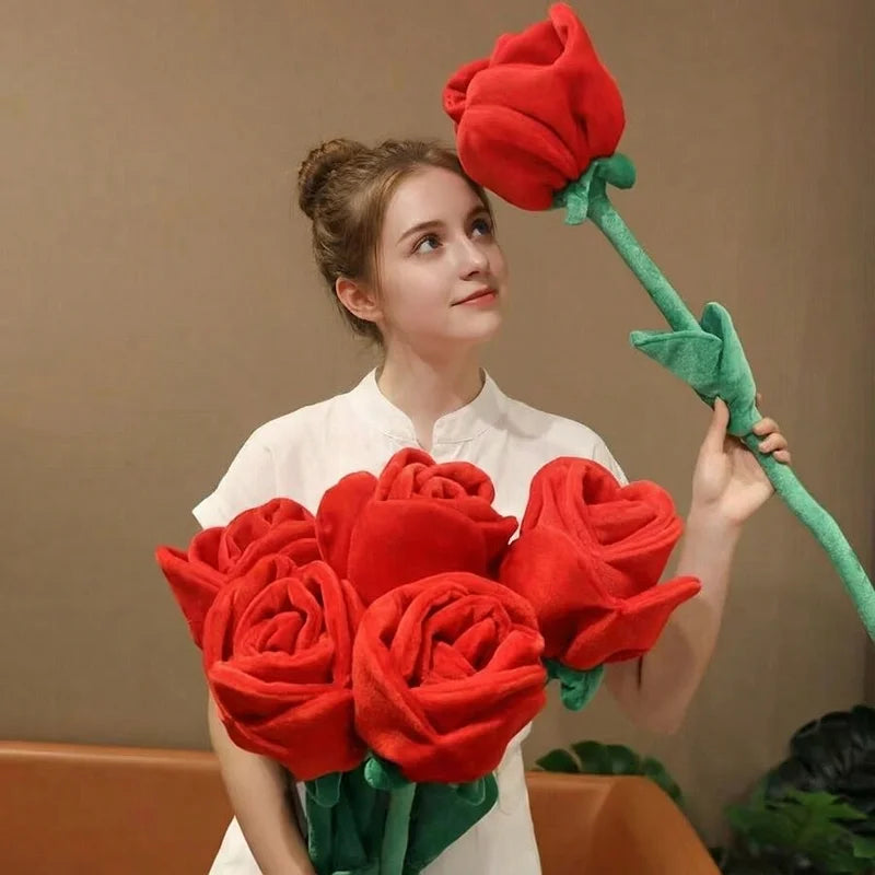 fleur artificielle rouge velours moderne décoration intérieure mariage saint valentin bouquet grande taille