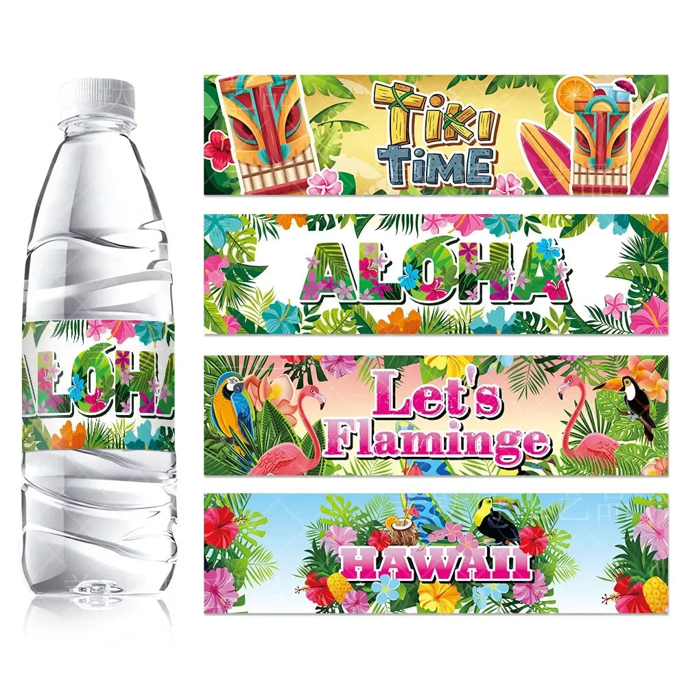 autocollants fête hawaïenne flamants roses toucans palmiers fleurs tropicales lettres colorées étiquettes anniversaire enfants
