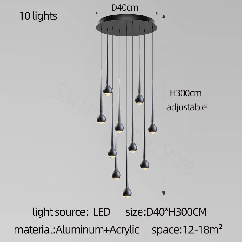 suspension lumineuse argentée gouttes pluie contemporaine fil 2000 82000 lumens chambre salon étude