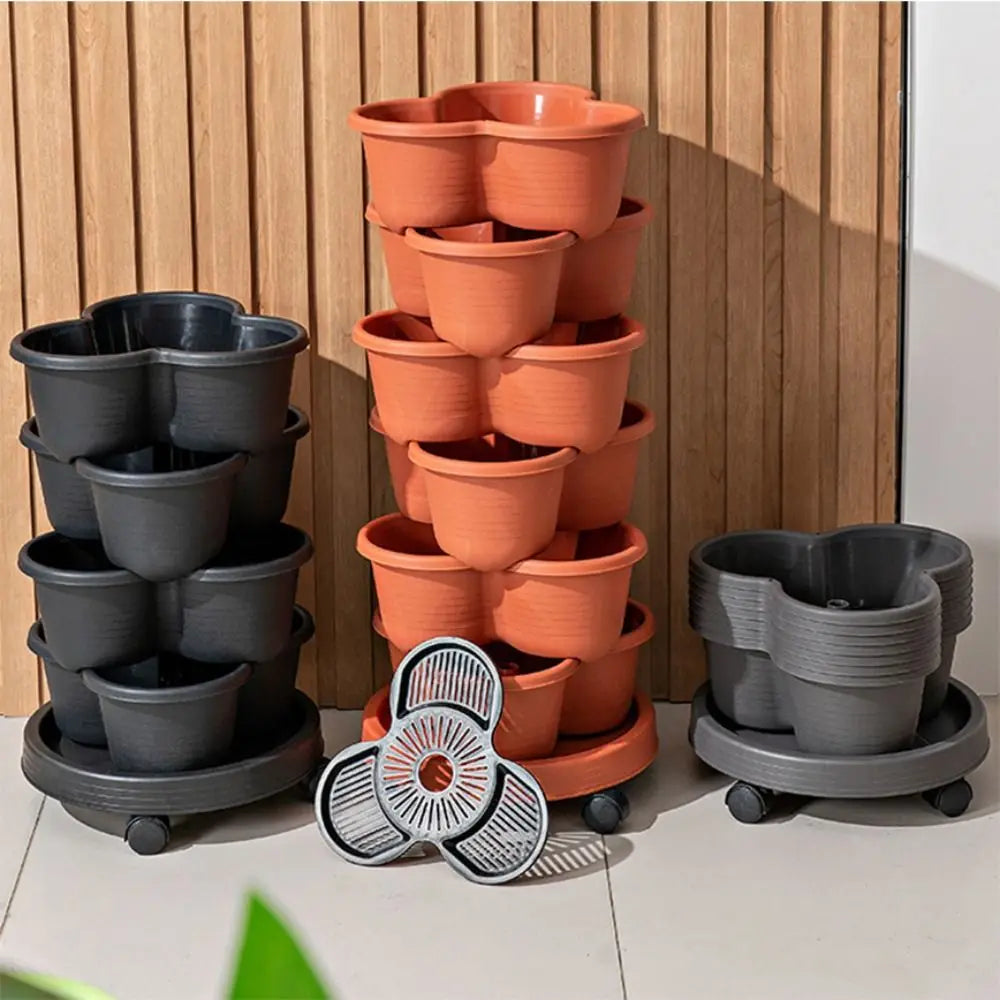 pots fleurs gris orange moderne roulettes plastique jardin adultes