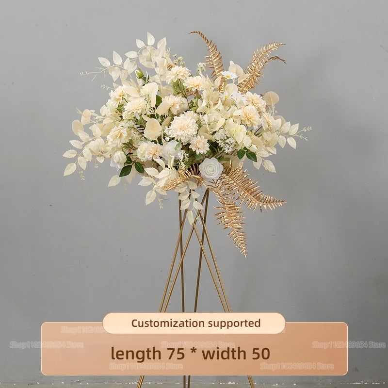 arche decorative boho chic fleurs artificielles blanc beige doré vert