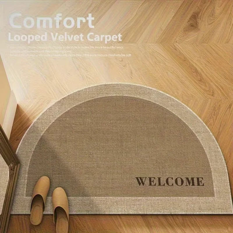 tapis demi circulaire beige clair velours bouclé moderne antidérapant porte entrée bienvenue maison résistant