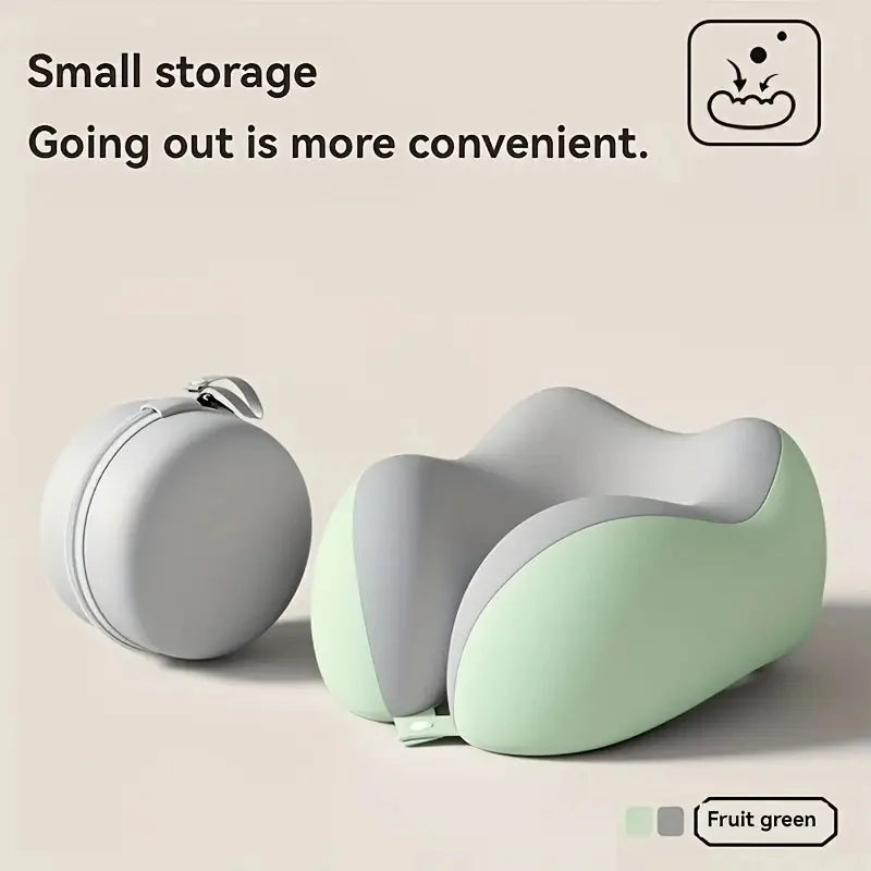 coussin voyage ergonomique mousse mémoire forme gris clips boîte rangement instructions utilisation confortable moderne