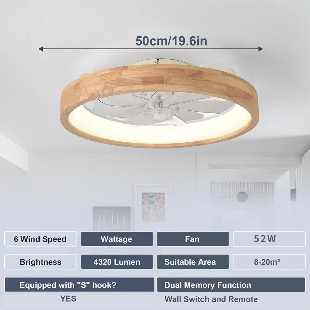 ventilateur led moderne bois naturel télécommande minimaliste chambre restaurant decoration ventilation électrique