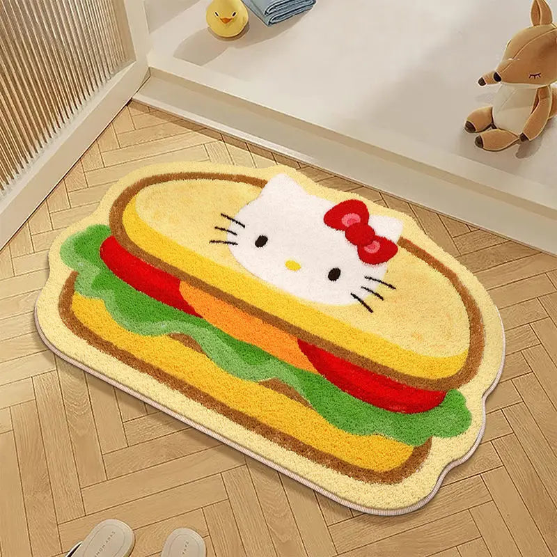tapis hello kitty dessin animé antidérapant polyester jaune vert rouge blanc salle bain chambre