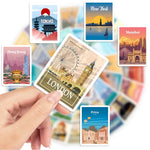 stickers autocollants stickers urbains paysages vintage tons pastel adhésifs illustrations naturelles opaques set voyage