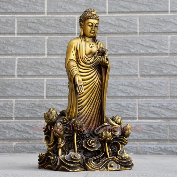 statue bouddha or classique decoration intérieur ornements details lotus protention entrée maison erotique traditionnelle