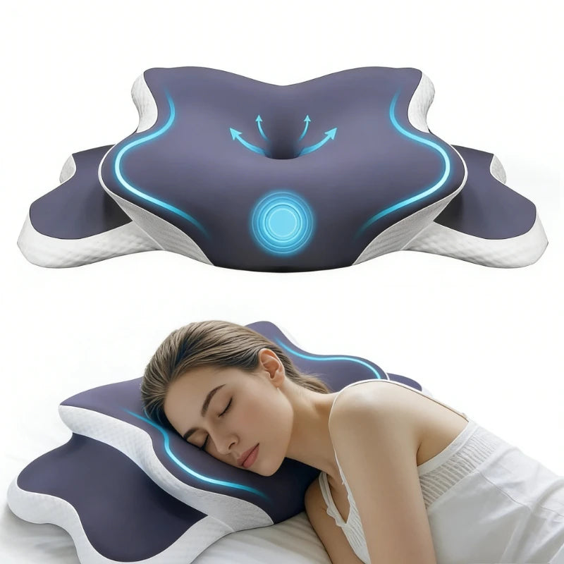 coussin sommeil gris foncé texture douce contour ergonomique support cervical nuit relaxation confortable