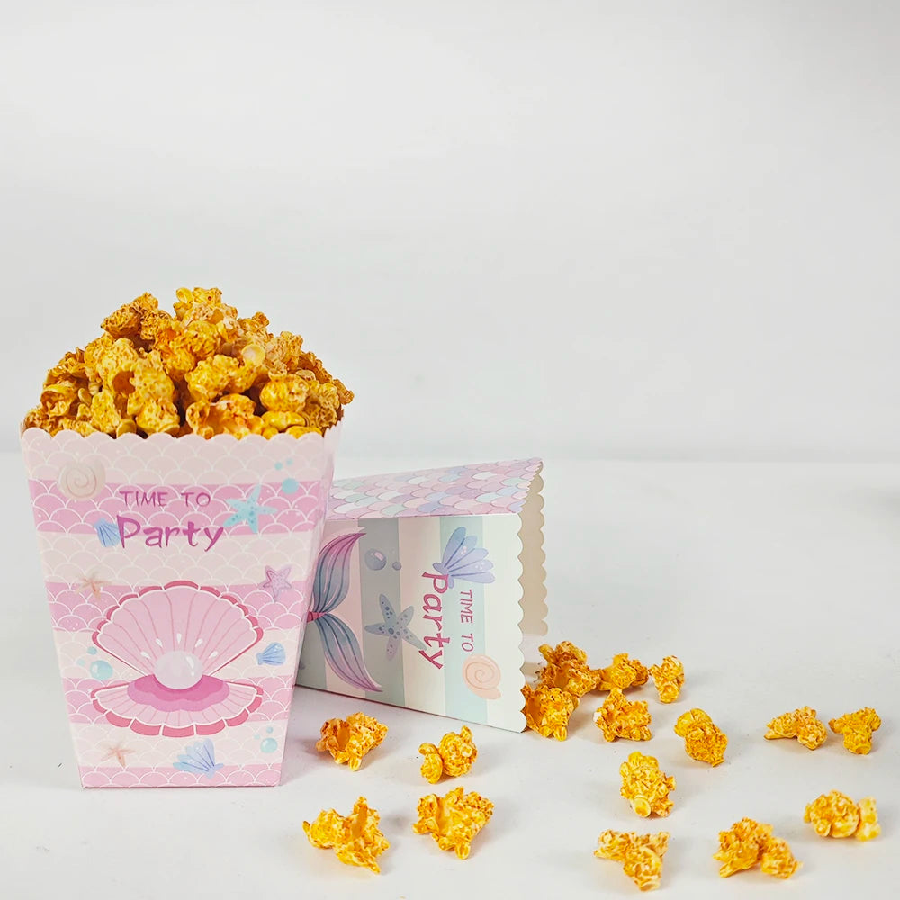 boîtes popcorn papier sirène bleu rose blanc fête anniversaire mariage poissons bulles
