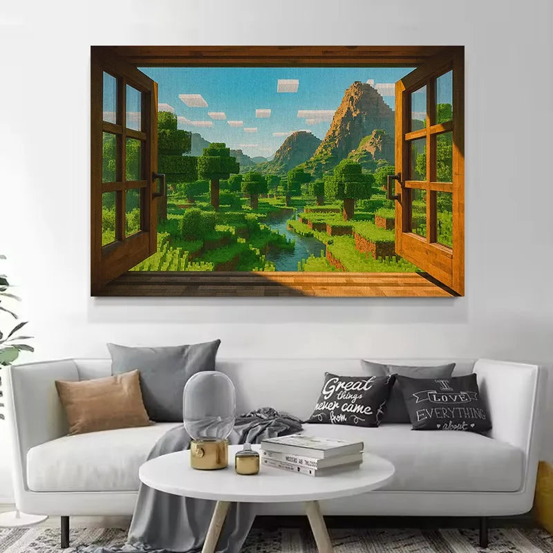 affiche jeu vidéo paysage naturel montagnes arbres lac ciel nuages toile art multicolore sans