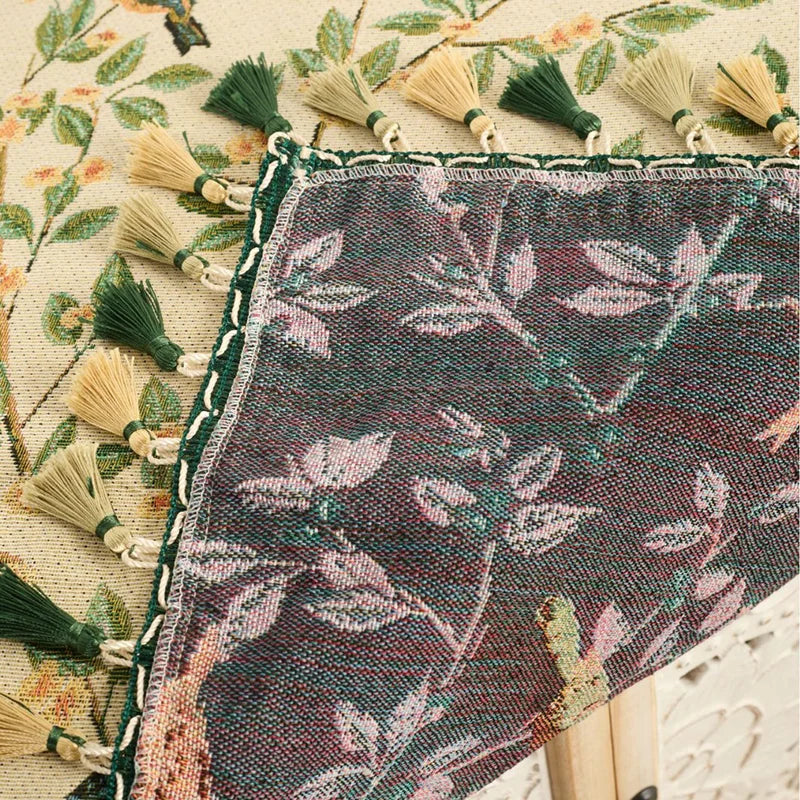 nappe rustique fleur oiseau verte printemps été automne hiver table basse camping imperméable réutilisable