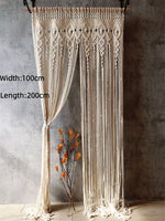 rideau macramé blanc crème motifs géométriques franges boho chic crochet métallique