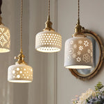 lampe suspendue led blanc doré noyer perforations vintage rustique ampoule e27