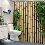 rideau douche polyester motif bambou beige vert naturel opacique tringle rideau anneaux zen salle