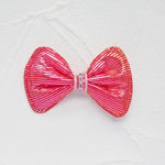 rubans forme noeud rayés pailletés blanc rose clips pinces décoration enfantine opaques nylon pack