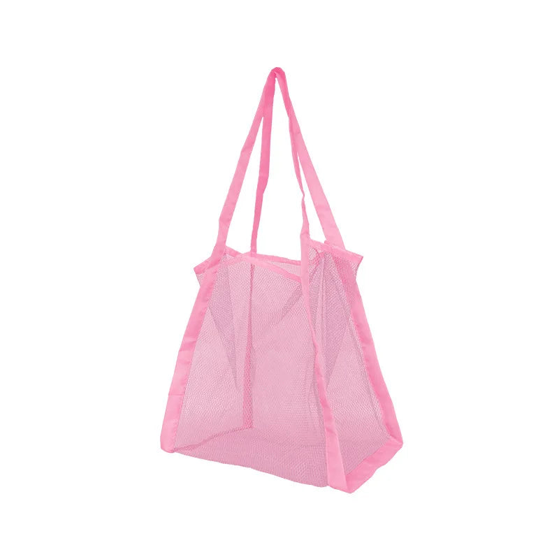 sac plage bleu clair vert clair rose jaune fluo maille réutilisable respectueux environnement pliable