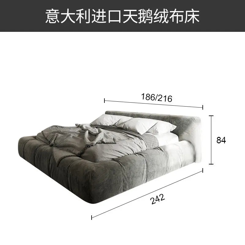 lit moderne velours gris chambre coucher bois minimaliste italien 1800mm