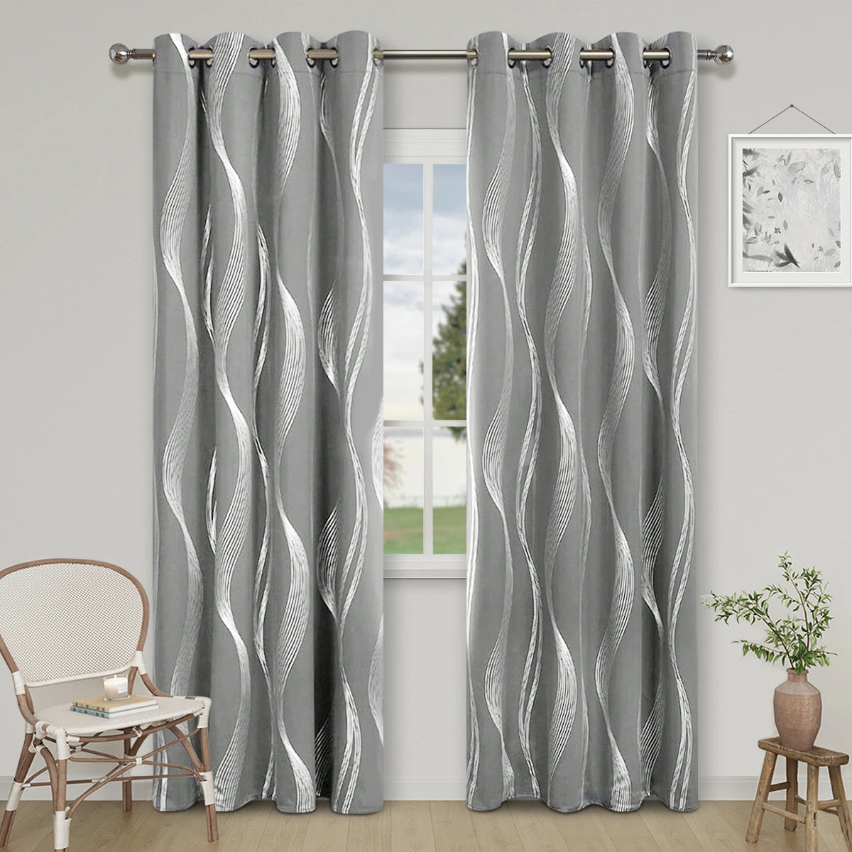 rideau moderne polyester opaque motif rayures ondulées gris blanc rose noir rouge salon chambrehôtel