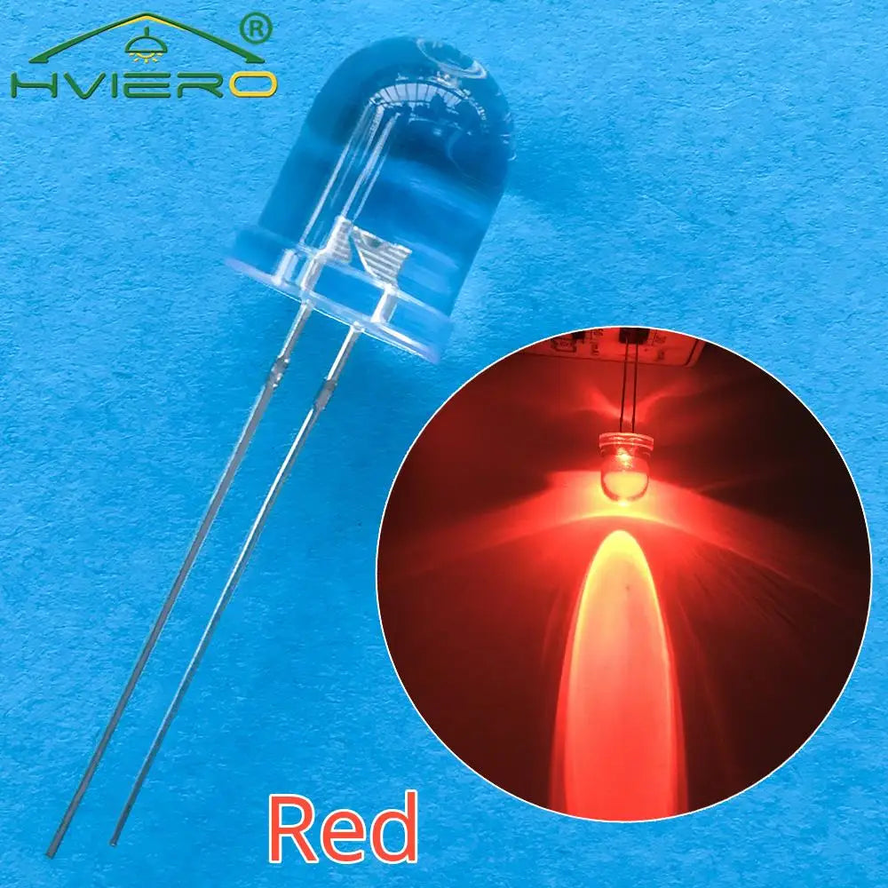 diodes led mixte bleu vert rouge jaune blanc orange rose 10mm rond transparent 50pcs
