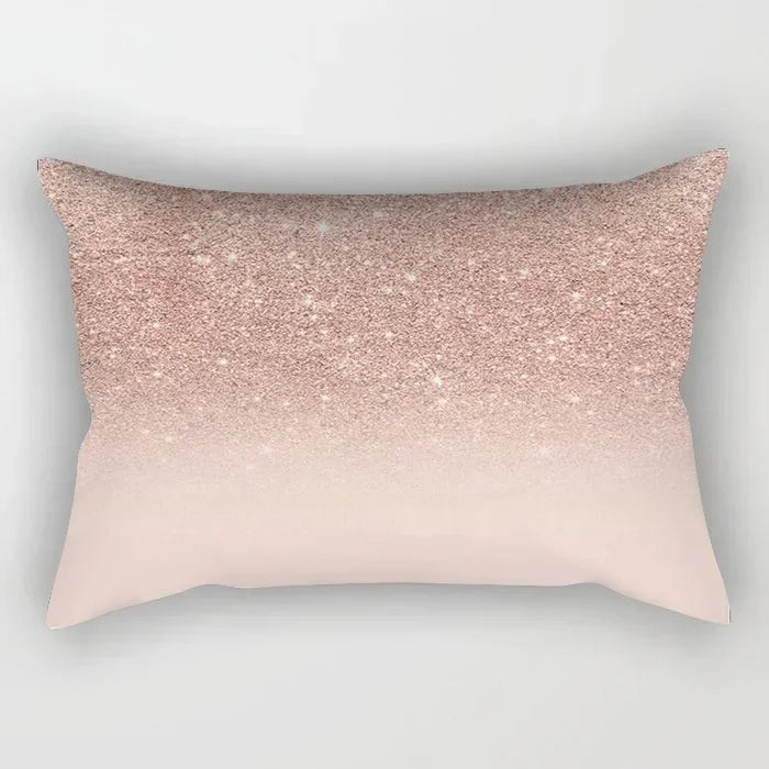taie d'oreiller rectangulaire rose blanc doré motif géométrique moderne lit chambre décoration maison