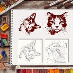 stencils peinture chat blanc marron bleu abstrait adhésif lavable rond