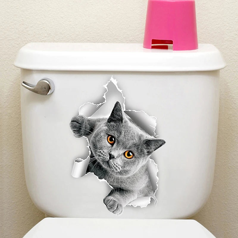 sticker mural 3d chaton orange gris opale adhésif salle bain décoration animaux