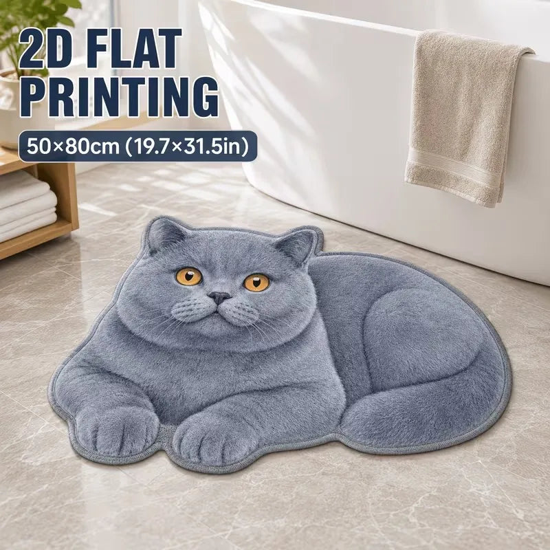 tapis gris chat imprimé antidérapant salon bain entrée feutre polyestère confortable