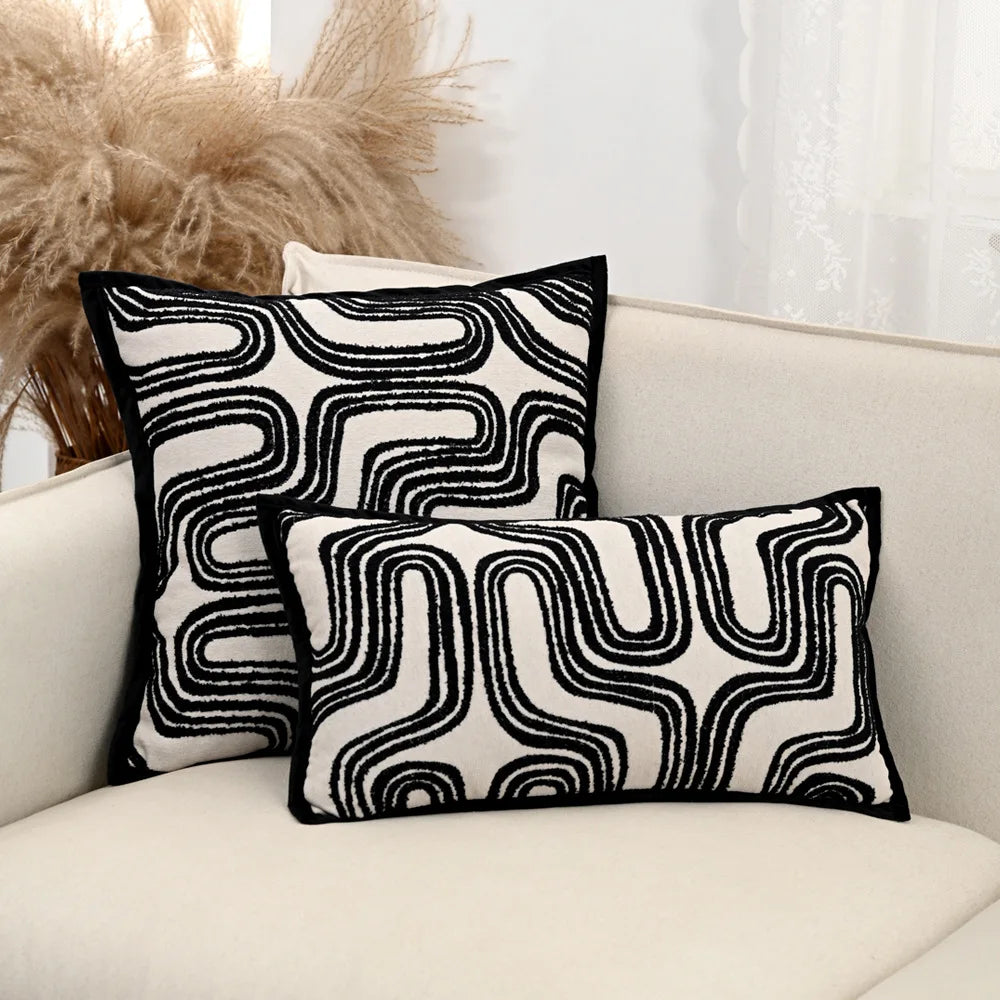 taies d'oreiller polyester jacquard motifs ondulés couleurs neutres moderne ornementales 45x45cm douces