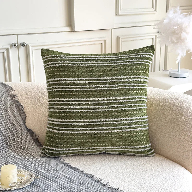 housse coussin rayé polyester 45x45cm moderne blanc beige gris vert chambre