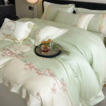 ensemble literie rose clair broderies florales 100 coton satiné élégant full queen king