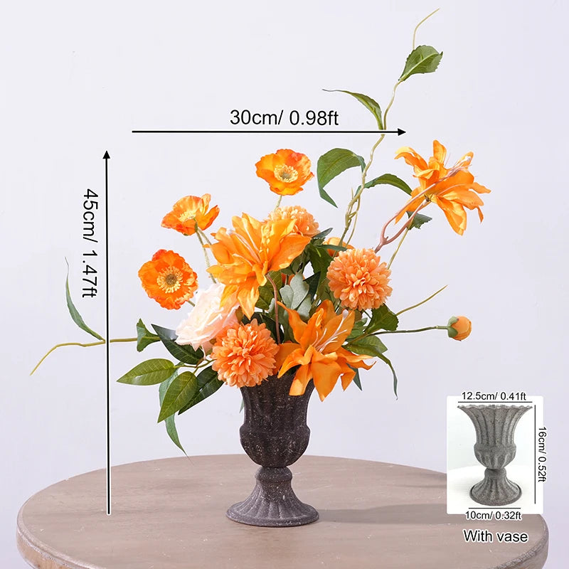 arche décorative fleurs artificielles bouquet feuillage vert clair orange blanc événement mariage anniversaire fête