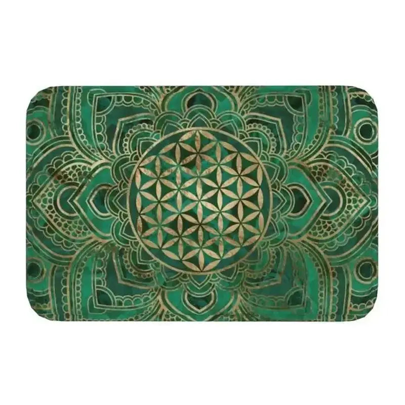 tapis bain bleu doré motif mandala géométrique boho antidérapant salle bain