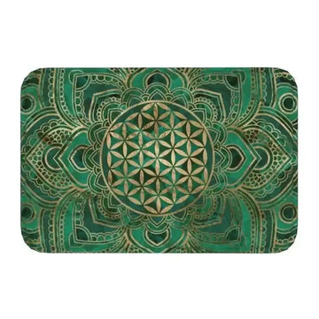 tapis bain bleu doré motif mandala géométrique boho antidérapant salle bain