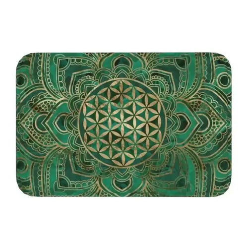 tapis bain bleu doré motif mandala géométrique boho antidérapant salle bain