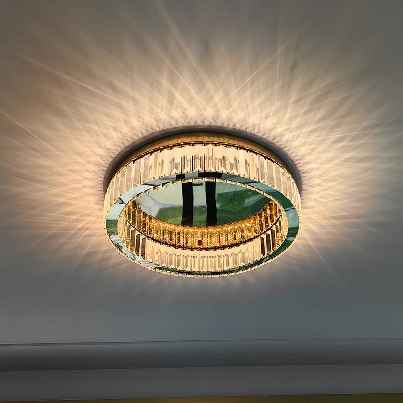 plafonnier led doré transparent strass moderne 80cm diamètre lumière chaude neutreversible