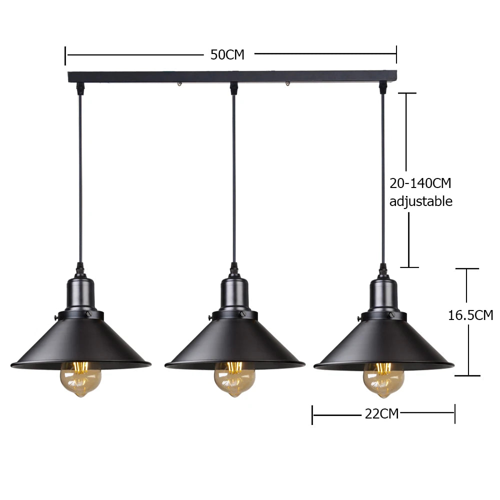 lampe suspendue industrielle noir mat salon chambre éclairage vintage rétro métal