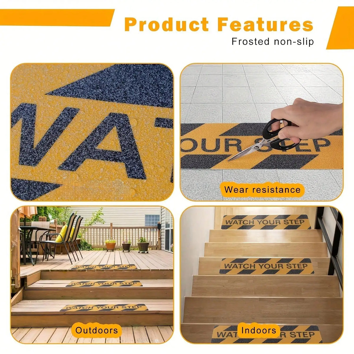 ruban autocollant anti dérapant jaune noir watch your step sécurité maison entreprise