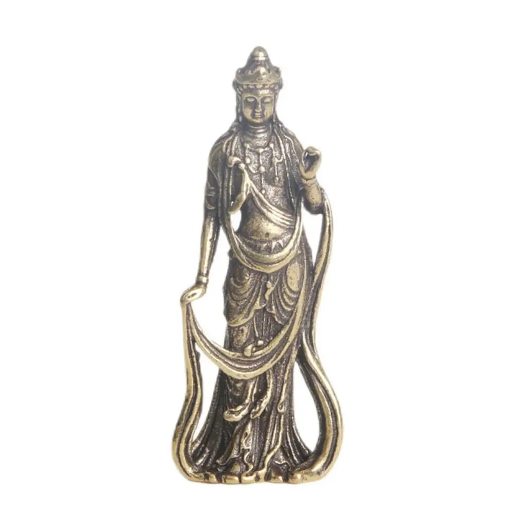 statue bouddhiste miniature dorée traditionnelle relief détails vêtements bronze religieux