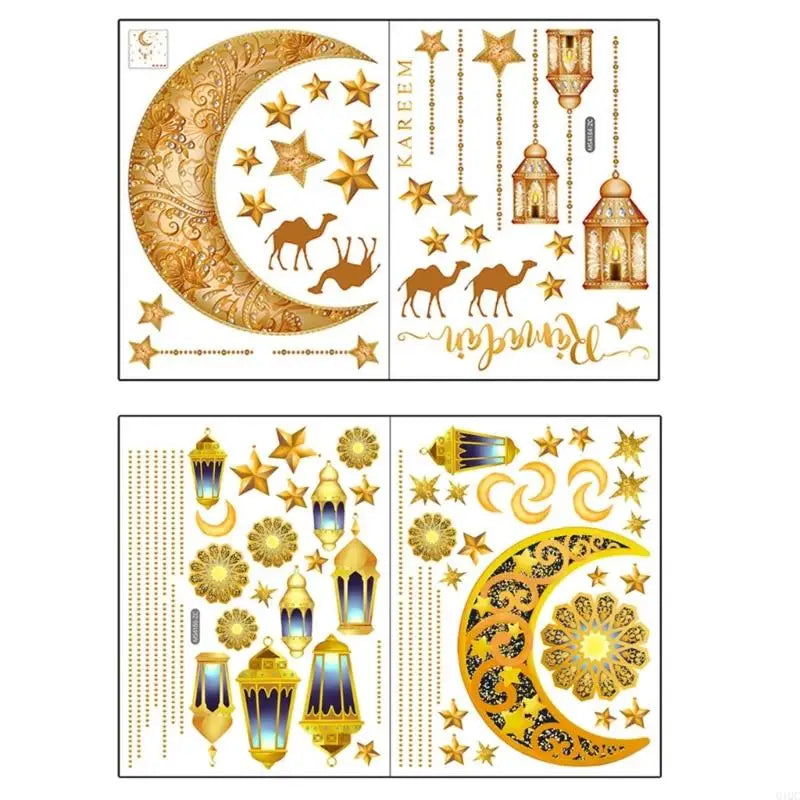 autocollants décoratifs dorés lunes lanternes étoiles floraux camels pvc adhésifs traditionnels festifs